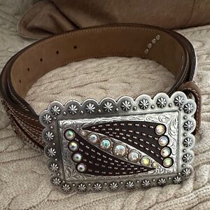 Tony Lama Studded Metal Buckle and Leather Belt